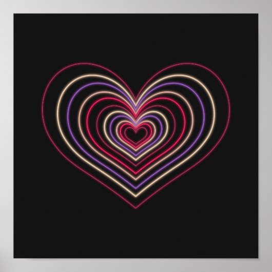 Red Neon Heart Wall Art Poster ポスター (正面)