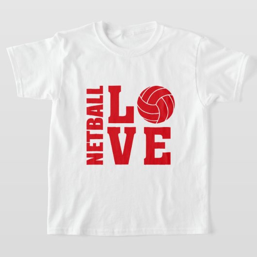 Red Netball Love、Netball Tシャツ (レイダウン)