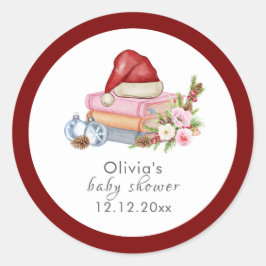 Red New Chapter Begins Winter Floral Baby Shower  ラウンドシール