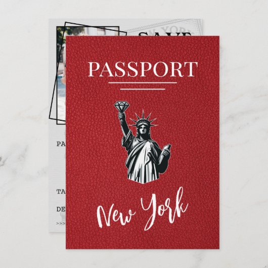 Red New York City Passport日付の保存 セーブザデート (正面/裏面)