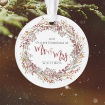 Red Newlywedの写真とMr.Mrs.Photoとしての第1クリスマス