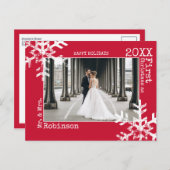 Red Newlyweds初めてのクリスマス写真Snowflaks シーズンポストカード (正面/裏面)