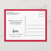 Red Newlyweds初めてのクリスマス写真Snowflaks シーズンポストカード (裏面)