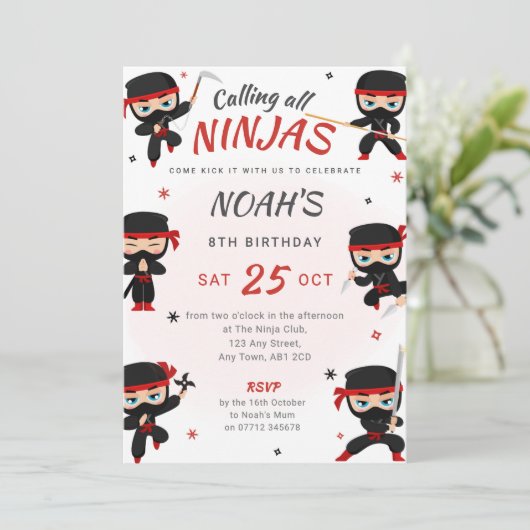 Red Ninja Birthday Invitation - Karate Party 招待状 (スタンド正面)