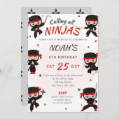 Red Ninja Birthday Invitation - Karate Party 招待状 (正面/裏面)