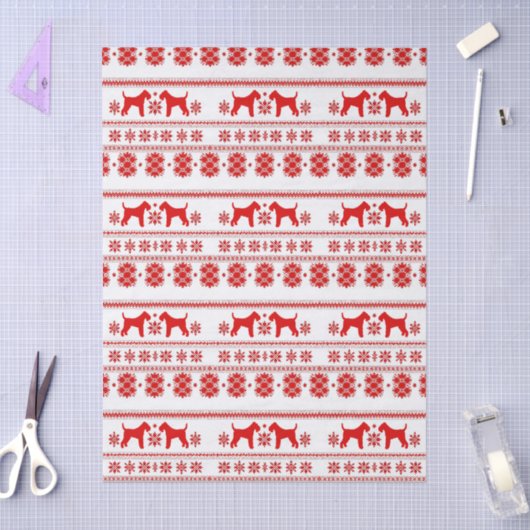 Red Nordic Airedale Terrier Dog Christmas 薄葉紙 (クラフト)