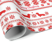 Red Nordic Dachshund Dog Christmas ラッピングペーパー (ロールコーナー)