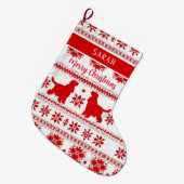 Red Nordic English Cocker Spaniel Dog Christmas ラージクリスマスストッキング (正面 (吊り時))