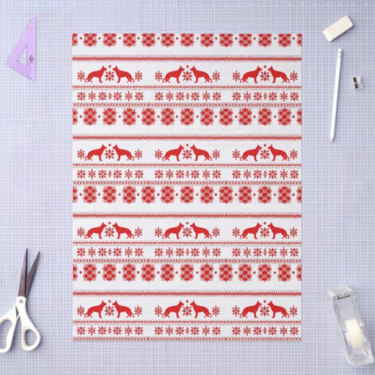 Red Nordic German Shepherd Dog Christmas 薄葉紙 (クラフト)