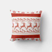 Red Nordic Reindeer Knit Pattern Christmas Pillow クッション (正面)