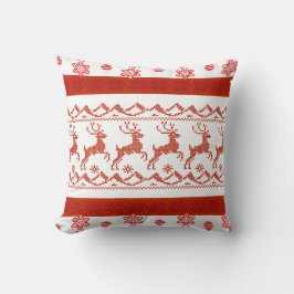 Red Nordic Reindeer Knit Pattern Christmas Pillow クッション