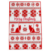 Red Nordic Sitting Cat Christmas ミディアムペーパーバッグ (裏面)