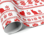 Red Nordic Snowflake Sitting Cat Christmas ラッピングペーパー (ロールコーナー)