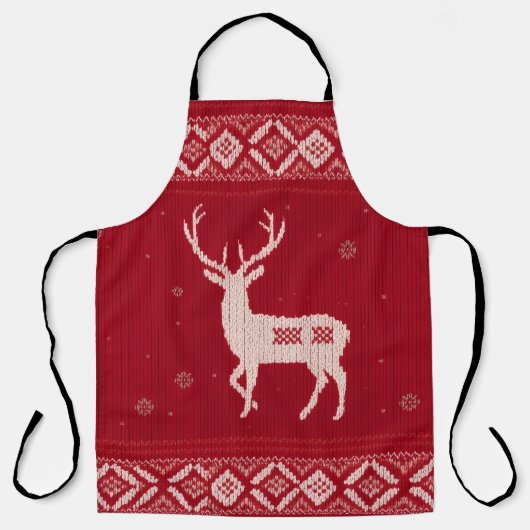 Red Norwegian Knit with Deer, Apron エプロン (正面)