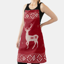 Red Norwegian Knit with Deer, Apron エプロン