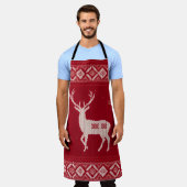 Red Norwegian Knit with Deer, Apron エプロン (着用した状態)