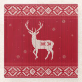 Red Norwegian Knit with Deer, Glass Coaster ガラスコースター (正面)