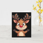 Red Nose Reindeer Christmas Cute Festive Holiday D カード (黄色い花)