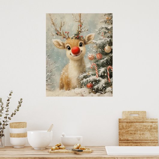 Red Nose Reindeer Christmas Poster ポスター (キッチン)