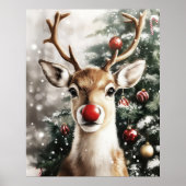 Red Nose Reindeer Christmas Wall Art ポスター (正面)