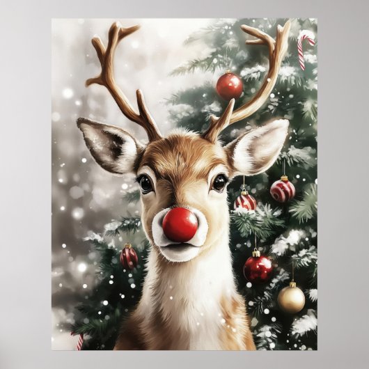 Red Nose Reindeer Christmas Wall Art ポスター (正面)