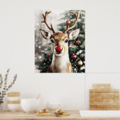 Red Nose Reindeer Christmas Wall Art ポスター (キッチン)