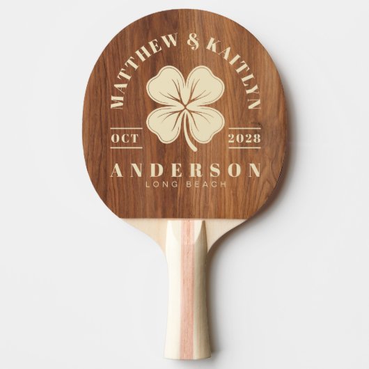 Red Oak Wood Irish Lucky Clover Wedding Crest 卓球ラケット (正面)