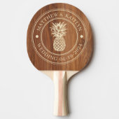 Red Oak Wood Pineapple Wedding Crest & Names 卓球ラケット (正面)