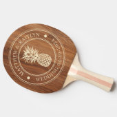 Red Oak Wood Pineapple Wedding Crest & Names 卓球ラケット (横)