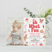 Red Oh Whatおもしろい写真クリスマス1st誕生日 招待状 (スタンド正面)