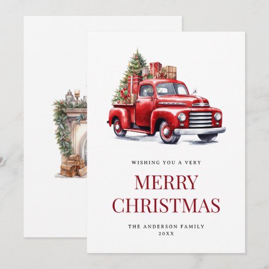 Red Old Truck Fireplace シーズンカード (正面/裏面)
