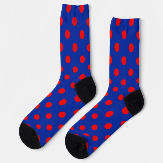 Red On Blue Polka Dots Pattern Design  ソックス (左)