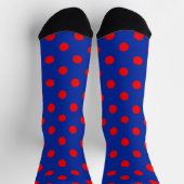 Red On Blue Polka Dots Pattern Design ソックス (上部)