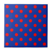 Red On Blue Polka Dots Pattern Design  タイル (正面)