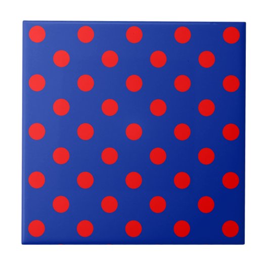 Red On Blue Polka Dots Pattern Design  タイル (正面)
