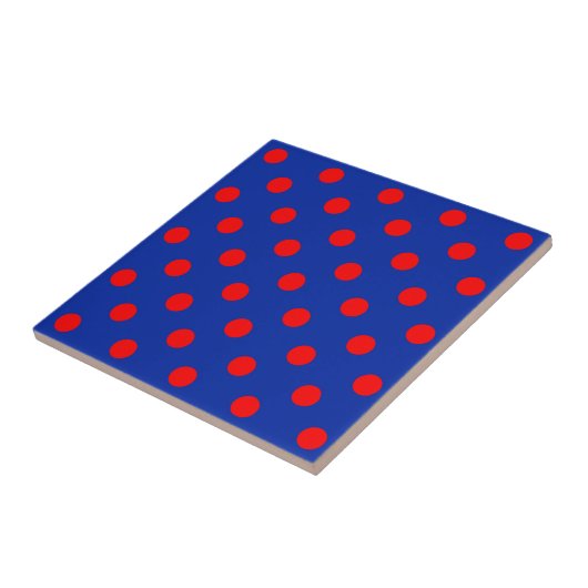 Red On Blue Polka Dots Pattern Design  タイル (側面)