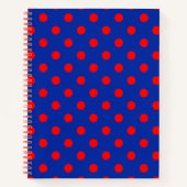 Red On Blue Polka Dots Pattern Design ノートブック (正面)