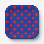 Red On Blue Polka Dots Pattern Design  ペーパープレート (正面)