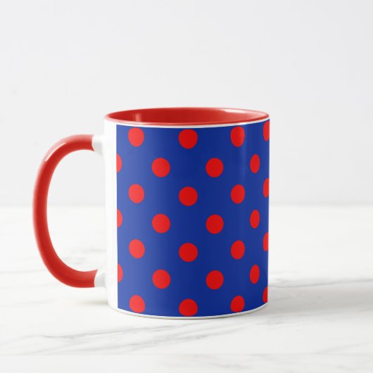 Red On Blue Polka Dots Pattern Design  マグカップ (左)