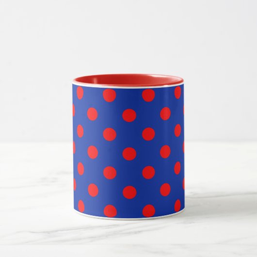 Red On Blue Polka Dots Pattern Design  マグカップ (中央)