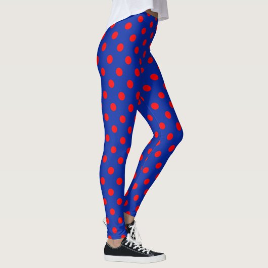 Red On Blue Polka Dots Pattern Design レギンス