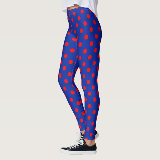 Red On Blue Polka Dots Pattern Design レギンス (左)