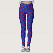 Red On Blue Polka Dots Pattern Design レギンス (正面)