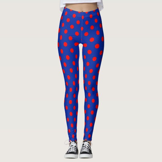 Red On Blue Polka Dots Pattern Design レギンス (正面)
