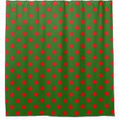 Red On Green Polka Dots Pattern Design シャワーカーテン (正面)