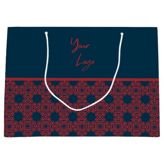 Red on Navyはっきりした Patternビジネスロカスタムゴ ラージペーパーバッグ (正面)