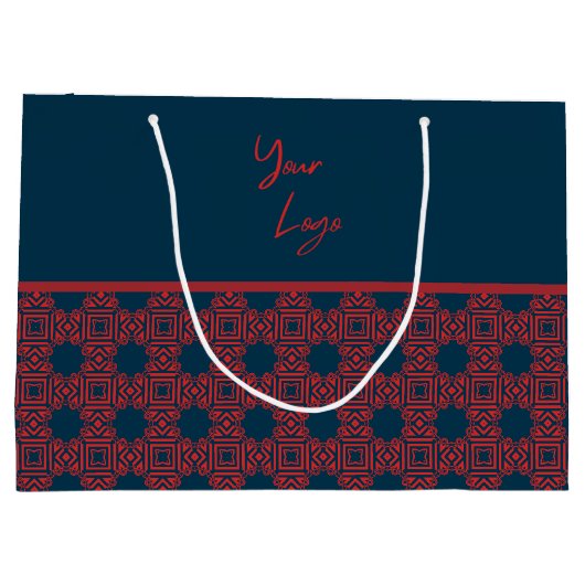 Red on Navyはっきりした Patternビジネスロカスタムゴ ラージペーパーバッグ (裏面)