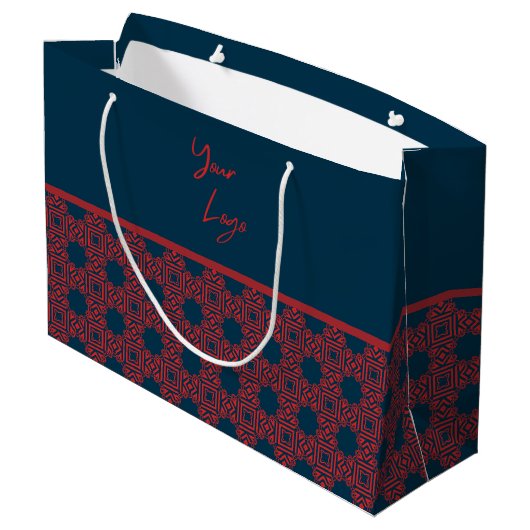 Red on Navyはっきりした Patternビジネスロカスタムゴ ラージペーパーバッグ (裏面アングル)