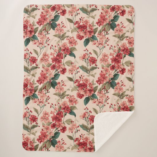 Red on Pink Hibiscus Floral  シェルパブランケット (正面)