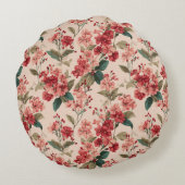 Red on Pink Hibiscus Floral  ラウンドクッション (裏面)
